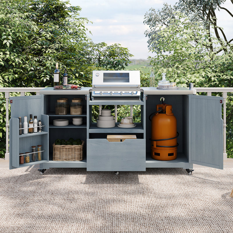 Îlot de cuisine 66,5 po pour l'extérieur, Bleu gris