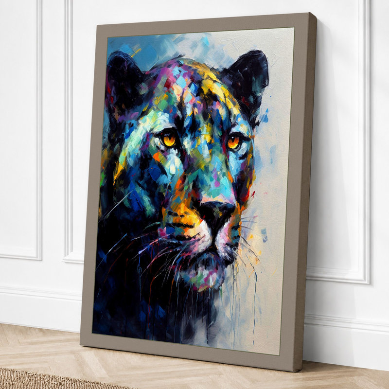 Lioness in Colour Modern 1 Piece Wrapped Canvas Wall Art, 24x16 - 61.0 x 40.6 cm, Taupe Border