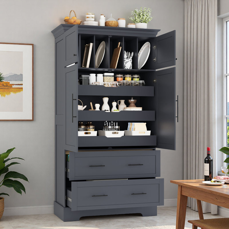 Garde-manger avec 2 armoires et tiroirs, Noir