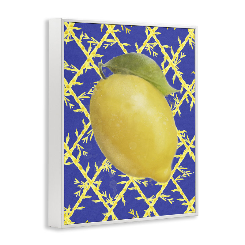 Giclée encadrée audacieuse au citron sur fond bleu, design par Matthew Piotrowicz, H 14 po x l 11 po