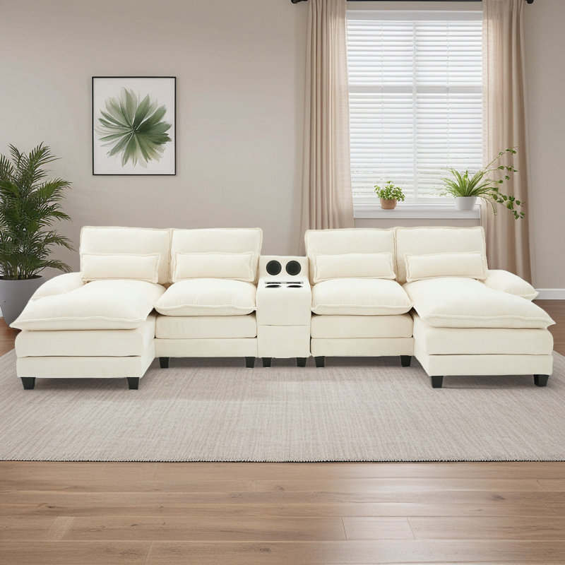 126‘’W U Shaped Cloud Couch Sectional Sofa,chenille Cloud Black Sectional Couches With Double Chaise Lounge For Living Room