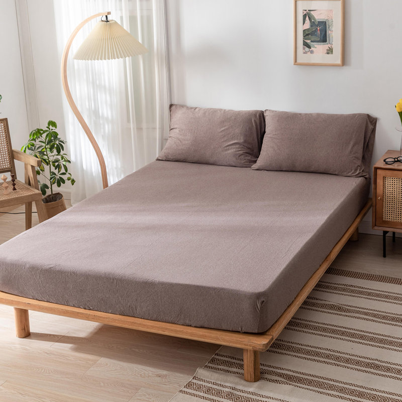 Drap-housse en jersey de coton 3 pièces Life, Grand couvre-lit / couvre-lit + 2 pièces supplém, Café