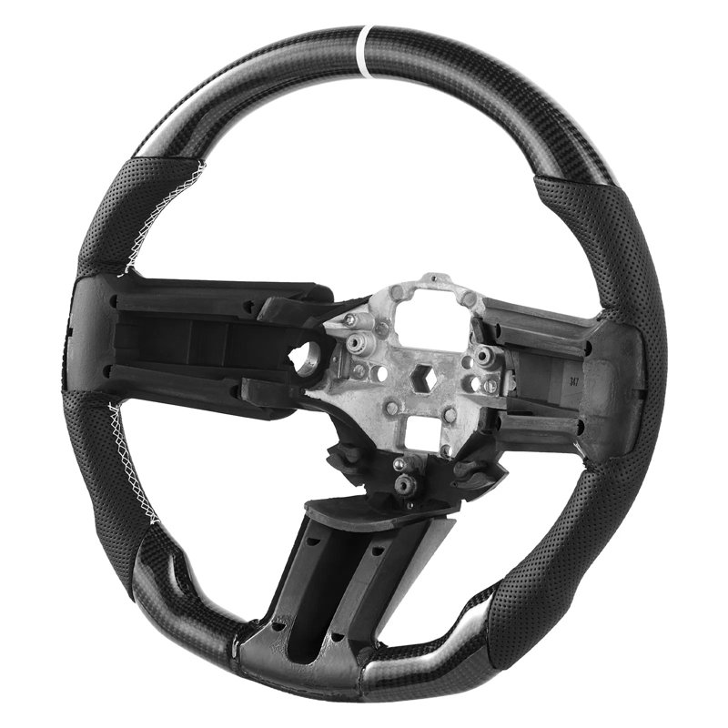 Volant en fibre de carbone en forme de D à fond plat et fibre de carbone 1pc 2010-2014 Ford Mustang noir antidérapant