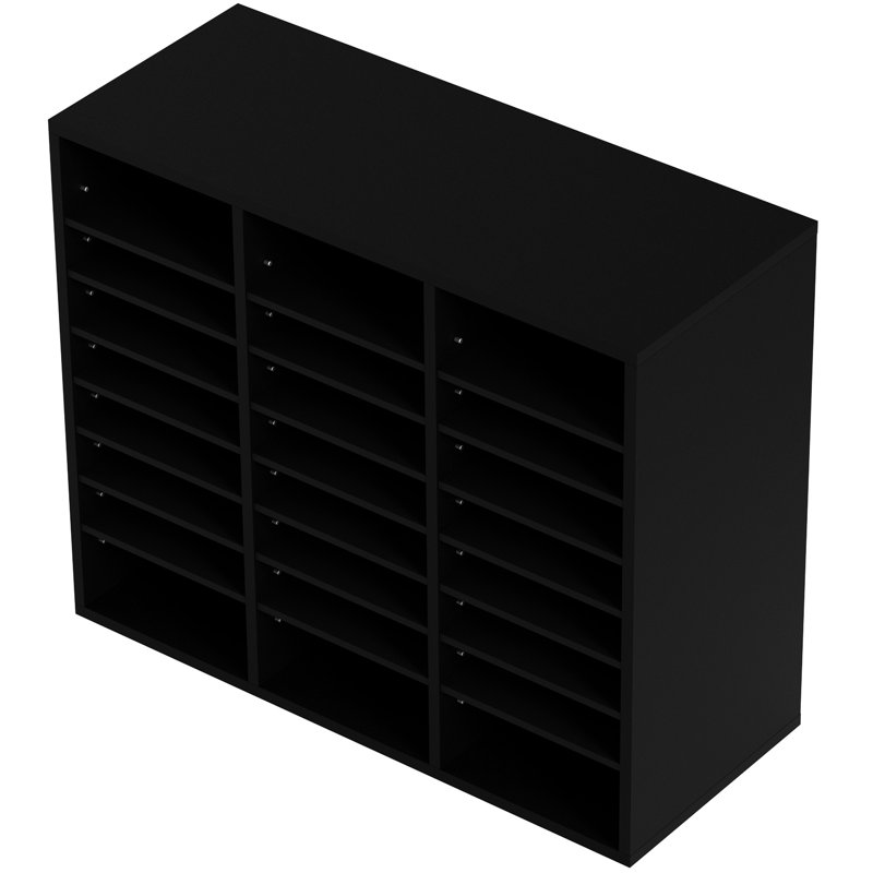 Organisateur de documents en bois noir, 24 compartiments, trieur de dossiers avec tablettes amovibles, fente pour boîtes aux lettres