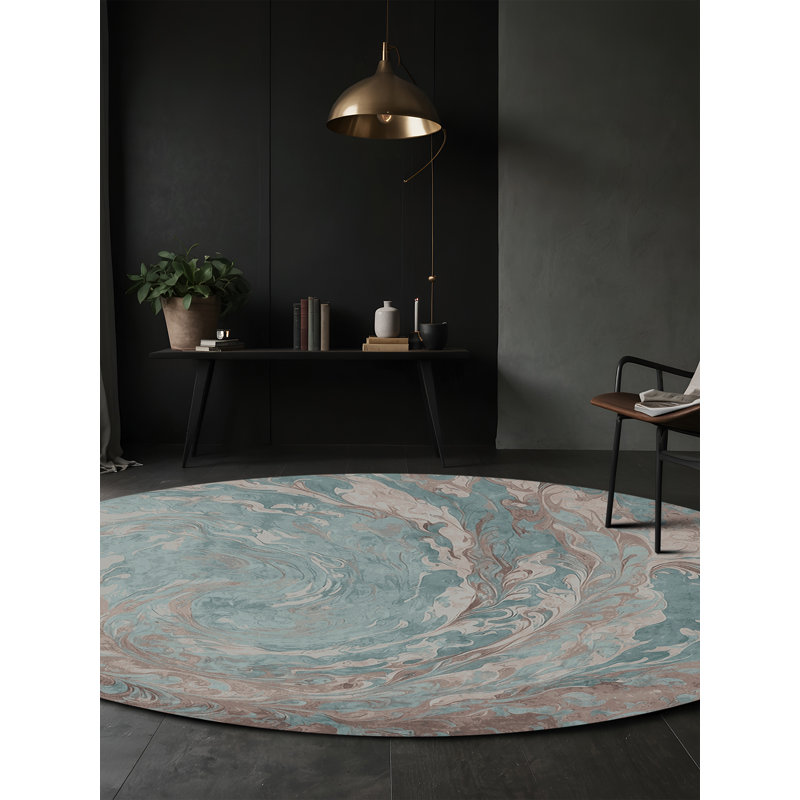 Machine Washable Gray Area Rug, Round 7'