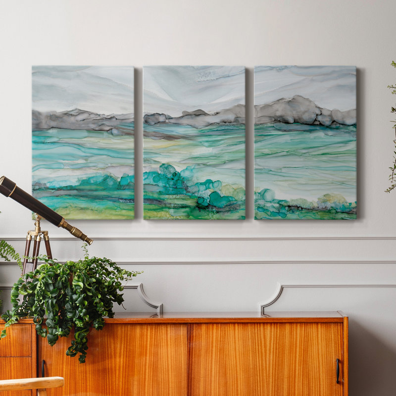 Marble Seas - Ensemble de 3 peintures sur toile tendue, H 27 po x l 54 po x P 1 po