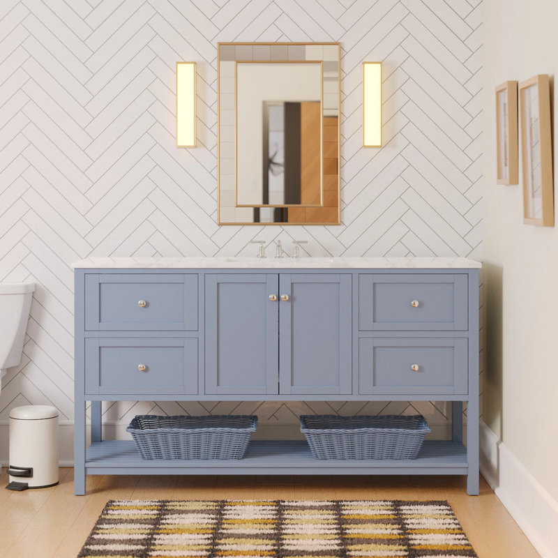 Binne 60" Single Bathroom Vanity Set, Engineered Carrara, Powder Blue