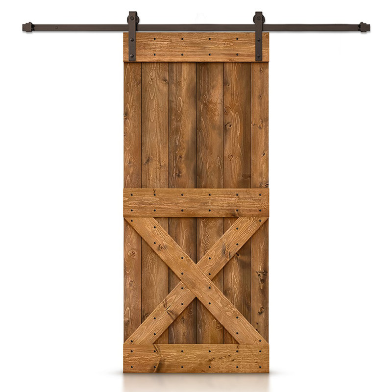 Porte de grange à panneaux et en bois avec quincaillerie d'installation, 42" x 84", Noyer, Noir mat