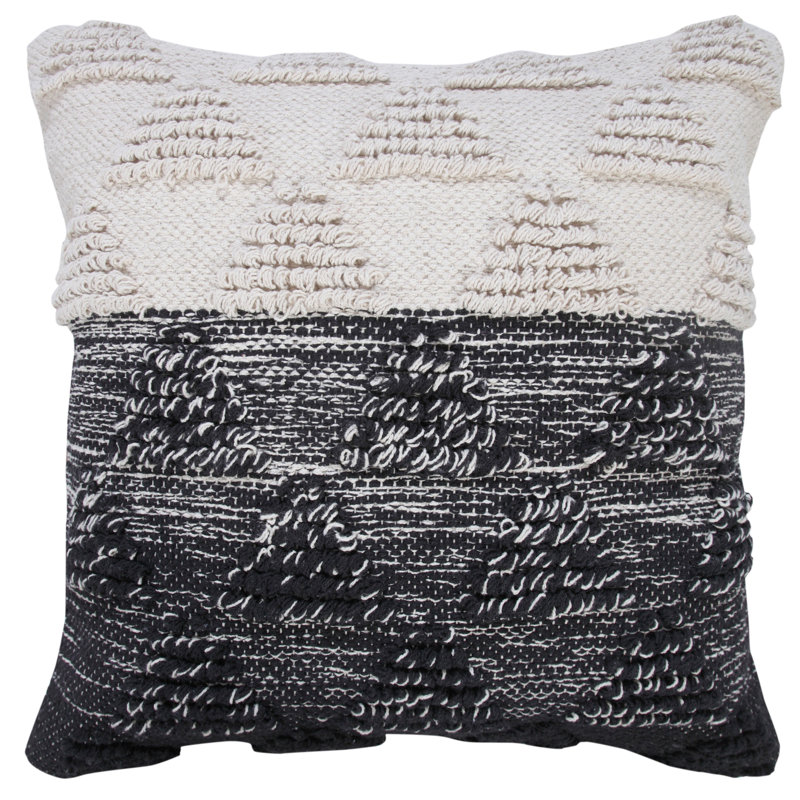 Housse de coussin décoratif contemporaine 100% coton texturé, 20 po x 20 po, Noir / blanc