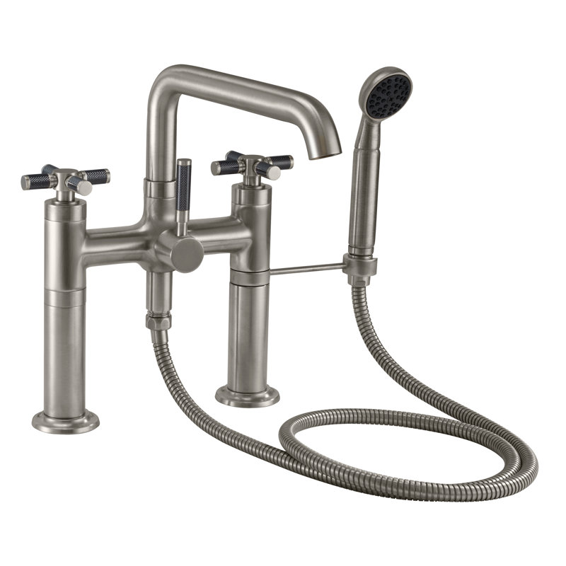 Descanso Tub Filler with Diverter, Matte Black/Silver, Cross Handle