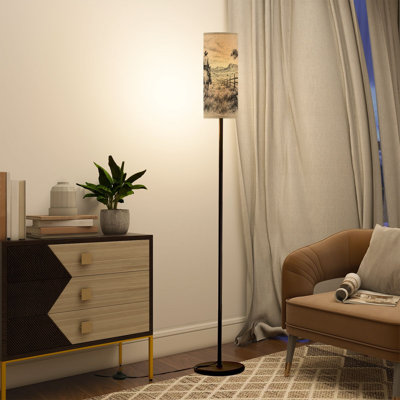 Lampe moderne sur pied avec télécommande à DEL à intensité variable, abat-jour réglable, cowboy rétro, cheval, paysage du désert occidental, rustique pour le salon, la chambre et le bureau