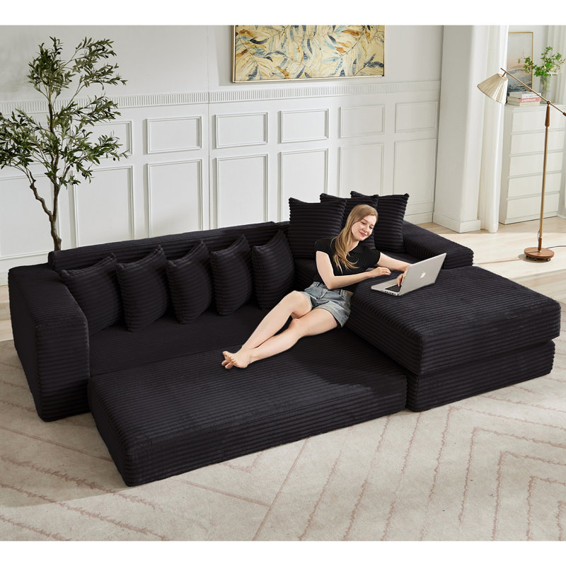 [NOUVEAU] [VIDÉO] Canapé modulaire surdimensionné en nuage, canapé en L, canapé-lit convertible au sol, sans assemblage, huit coussins, 3-en-1, sac à magazines, (canapé faisant face à la droite), velours côtelé, noir