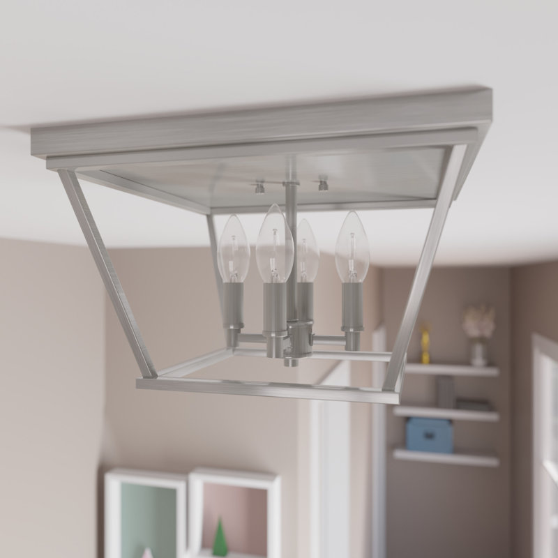 Laurel Ridge 4 - Light 14'' Lantern Square / Rectangle Flush Mount, Brushed Nickel