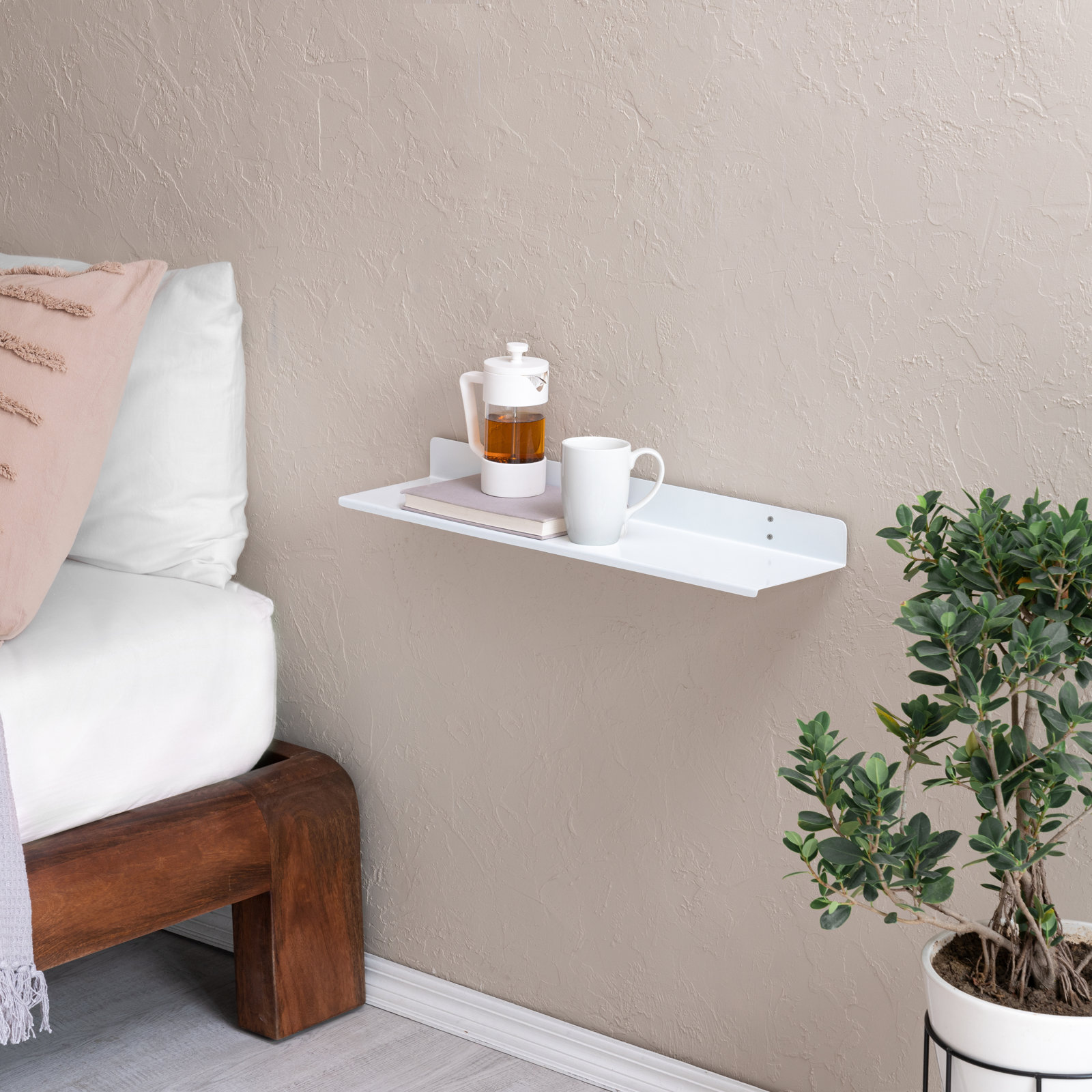 Maja Metal Wall Mounted Floating Display Shelf, 2" H x 24" W x 6" D, White