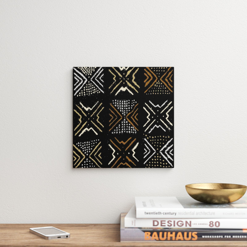 Imprimé géométrique mudcloth III par Ellie Roberts-impression, H 12 po x l 12 po x P 0,75 po, Toile tendue