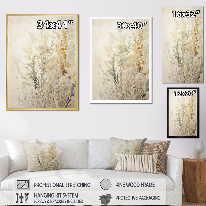 «Beige Herbs Minimal Harmony I», reproduction d'art sur toile, Toile tendue, H 44 po x l 34 po x P 1,5 po