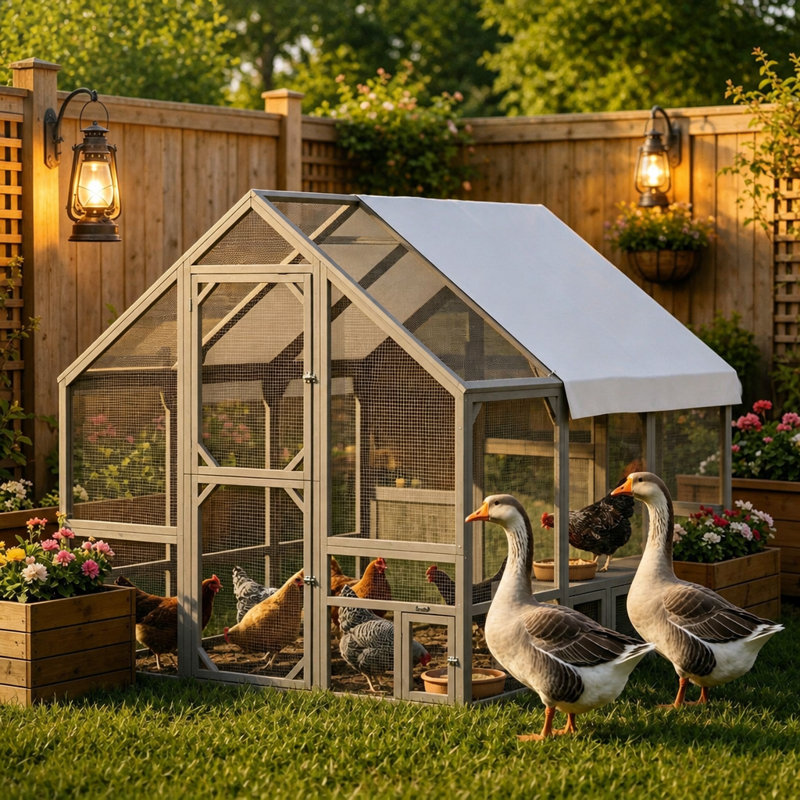 Poulailler en bois avec cage à poulets