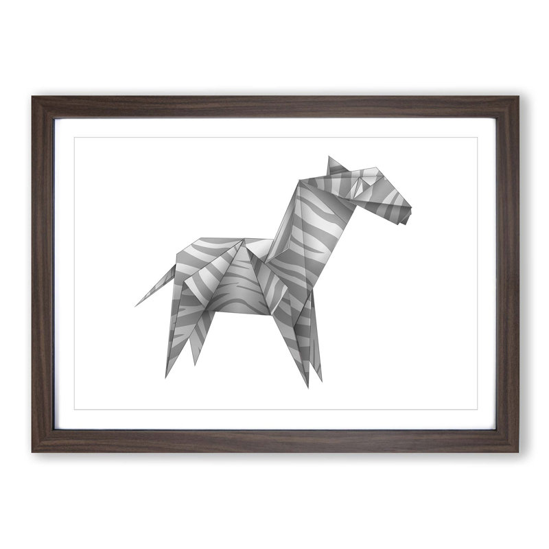 Origami Zebra Framed - Framed Print, Walnut