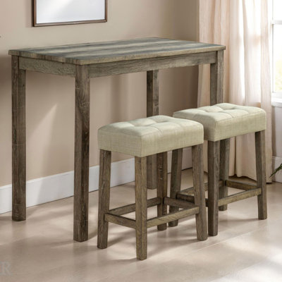 Ensemble de salle à manger transitionnel 3 pièces avec table en bois d'hévéa et tabourets capitonnés, parfait pour les espaces compacts et les salles à manger élégantes