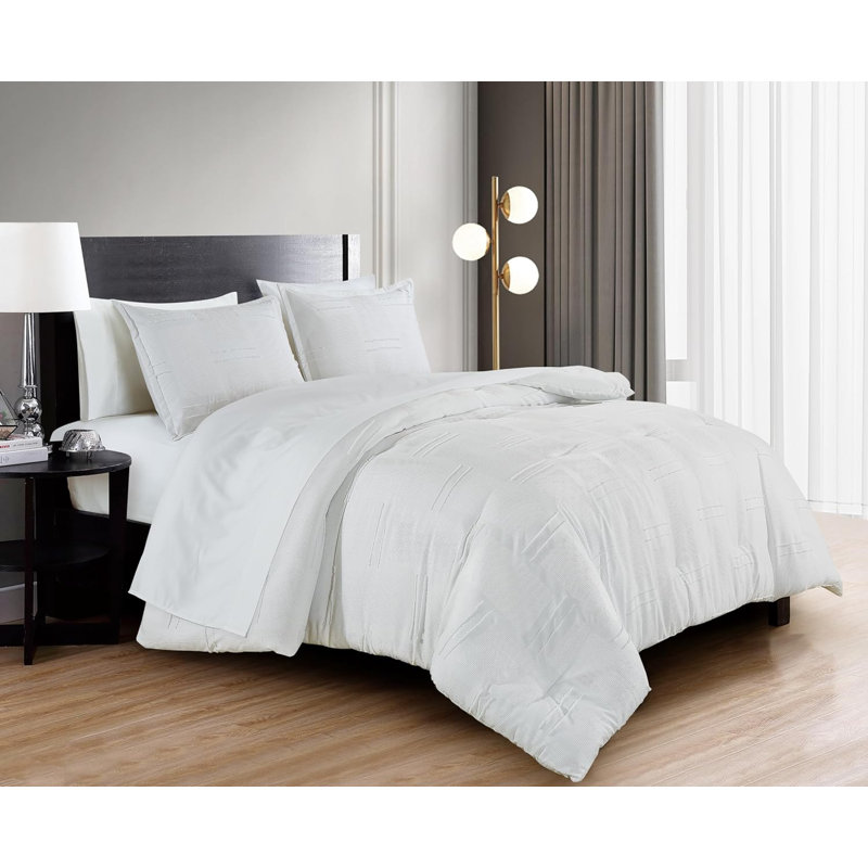 Reina Geometric Waffle Textured Bed in a Bag Comforter Set with Sheets, Full Comforter + 6 Additional Pieces