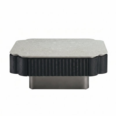 Modern Faux Marble, Engineered Wood, Metal Coffee Table, 35.4"