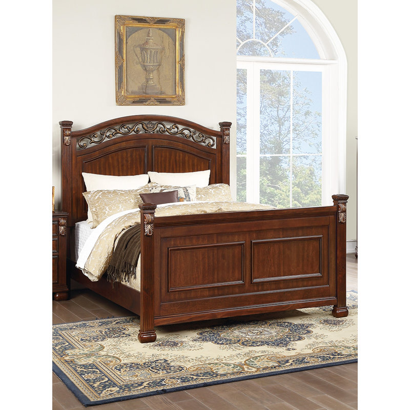 Mobilier de chambre à coucher de style traditionnel avec finition cerisier luxueux et grand lit aux tons de bois de taille unique FB HB 1pc