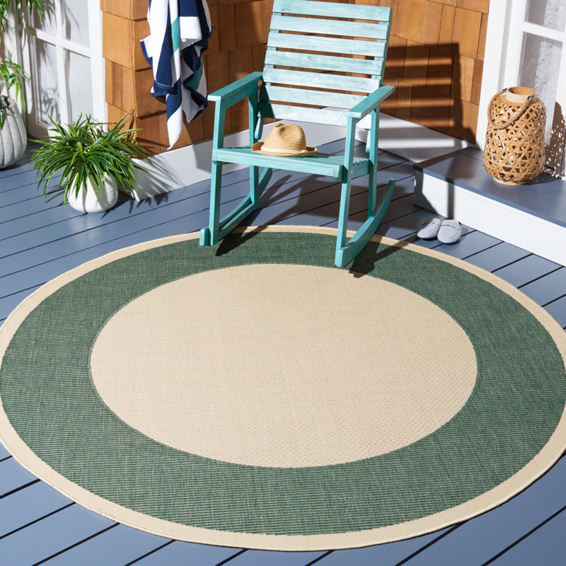 Tapis intérieur / extérieur beige / vert foncé Salita, Rond 6 pi 7 po