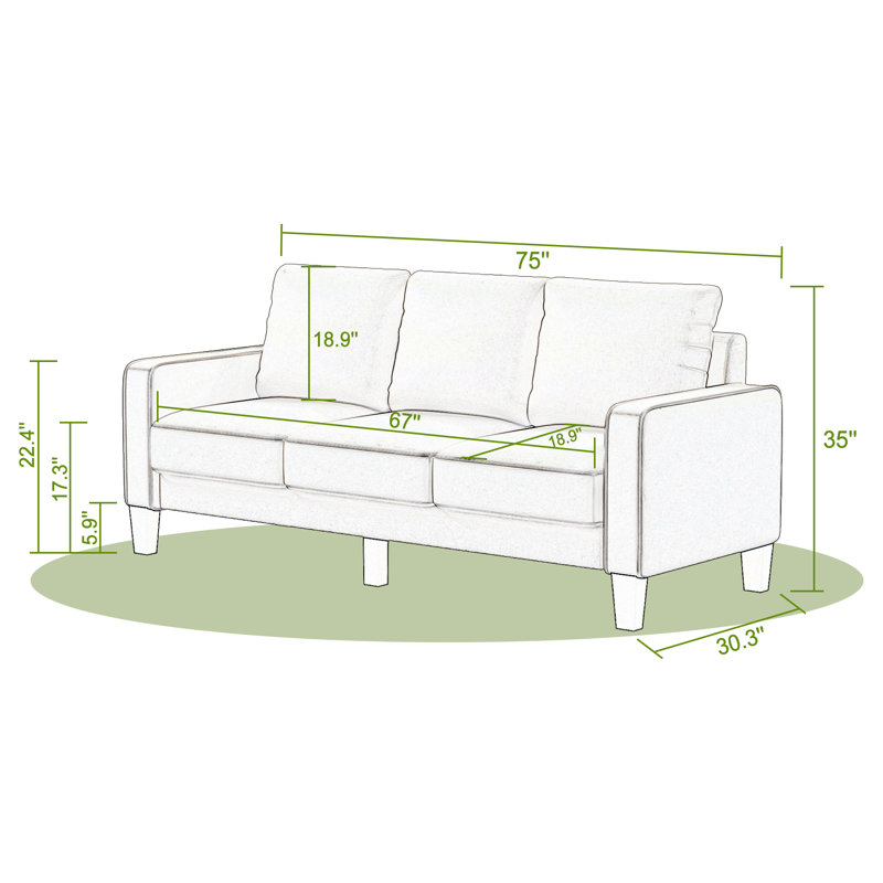 Canapé à accoudoirs carrés 75 po, Mélange de lin beige
