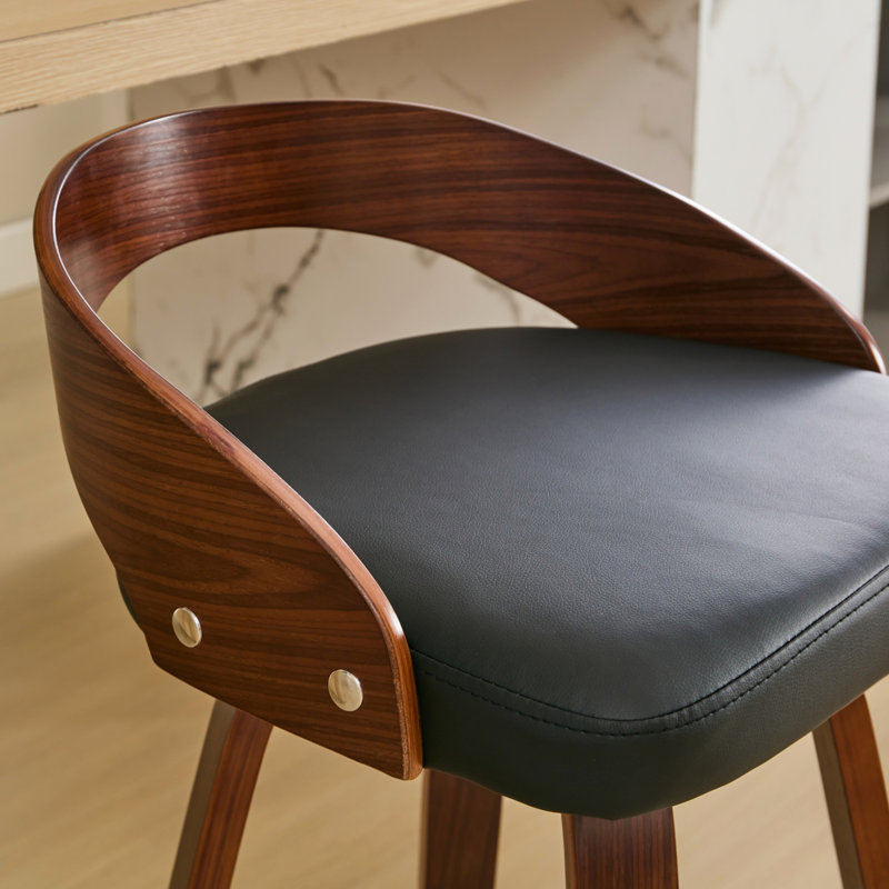 Tabourets de bar pivotants de style Mid-Century avec dossier bas, coussin moelleux et finition noyer pour une assise confortable