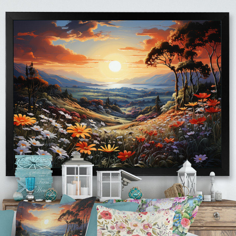 Wildflowers Sunlit Meadows sur toile, H 34 po x l 44 po x P 1,5 po, Cadre simple noir