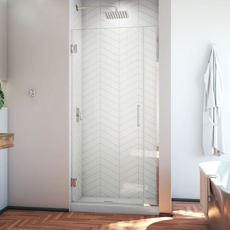 DreamLine Unidoor Plus 34 - 34.5 inch W x 72 inch H Frameless Hinged Shower Door in Chrome, Chrome, 34.5"