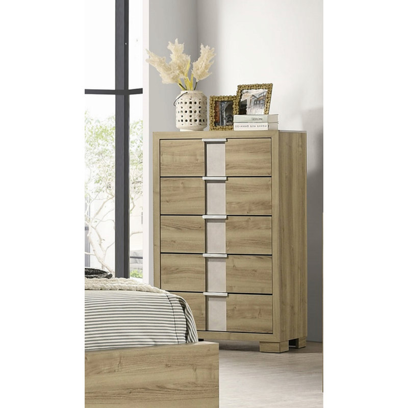 Commode décorative, commode haute à cinq tiroirs, commode en bois avec rangement pour chambre à coucher