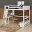 Lit mezzanine double avec bureau en L multi-rangement, lumière DEL et station de charge USB, banc de rangement avec tiroirs-114406378