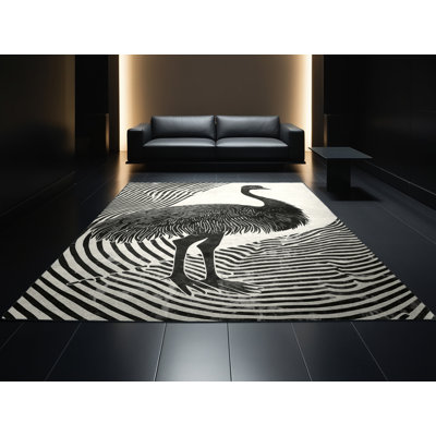Machine Washable Peirsen Ostrich Modern Striped Rug in Gray – Black Binding