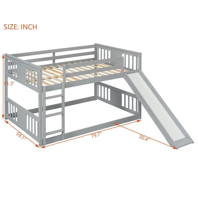 Lit superposé double au-dessus de double avec glissière et échelle Roomfitter, structure en bois massif, mobilier de chambre peu encombrant, gris