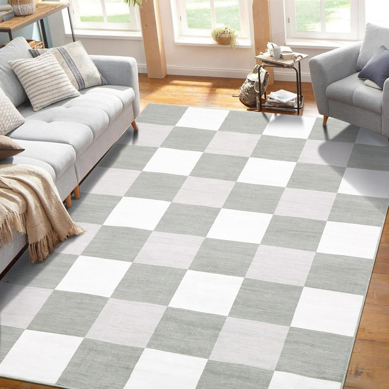  Rugs Living Room Washable  Area Rugs  Thin Foldable Modern Print Decorative Plaid Rugs Bedroom Dining Room Brown Taupe & Cream