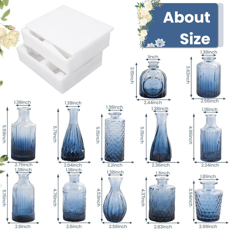 Ensemble de 12 vases en verre vert, Blue