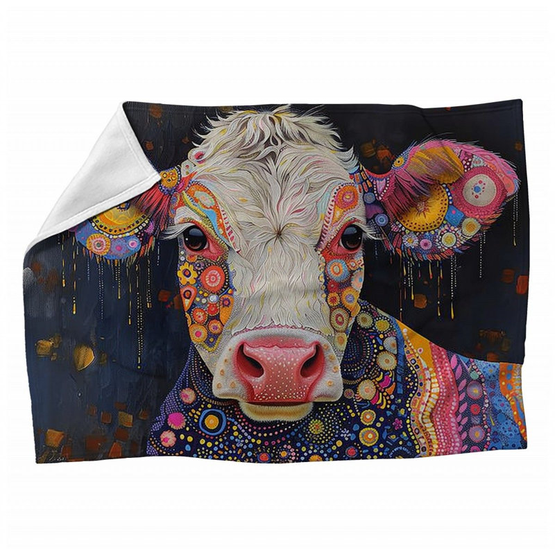 Ornate Cow Fleece Throw Blanket - Animals Throws for Sofas or Beds 12373, Queen