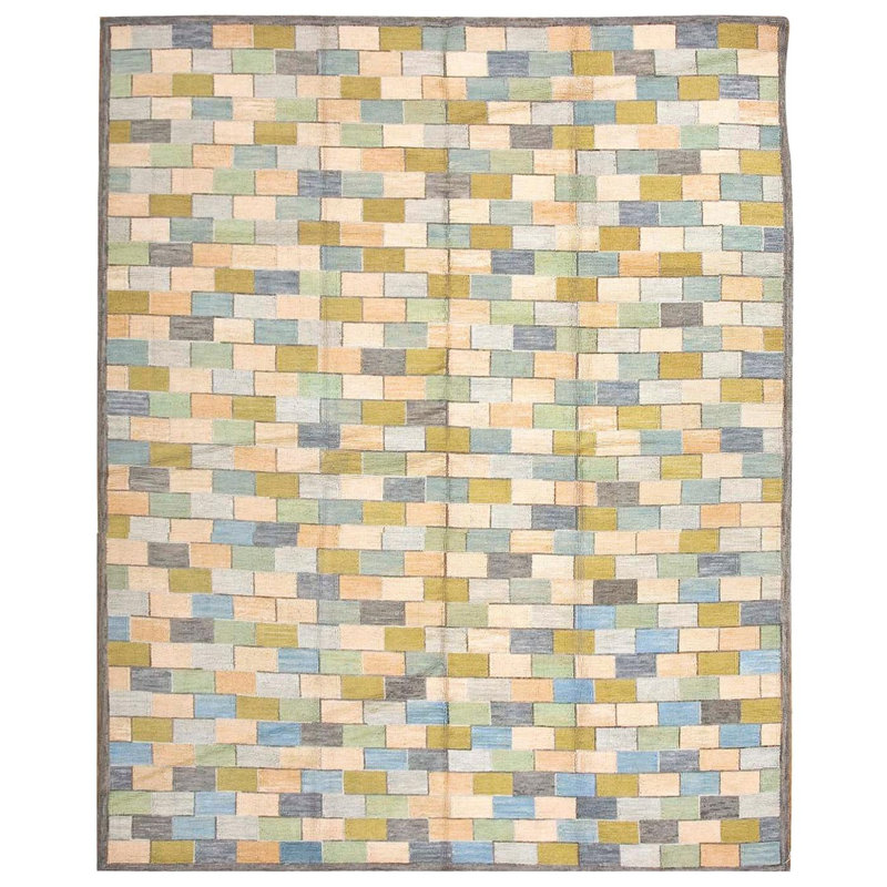Charming Multicolor Stripe Pattern Contemporary Handwowen American Hooked Rug, Rectangle 9' x 12'