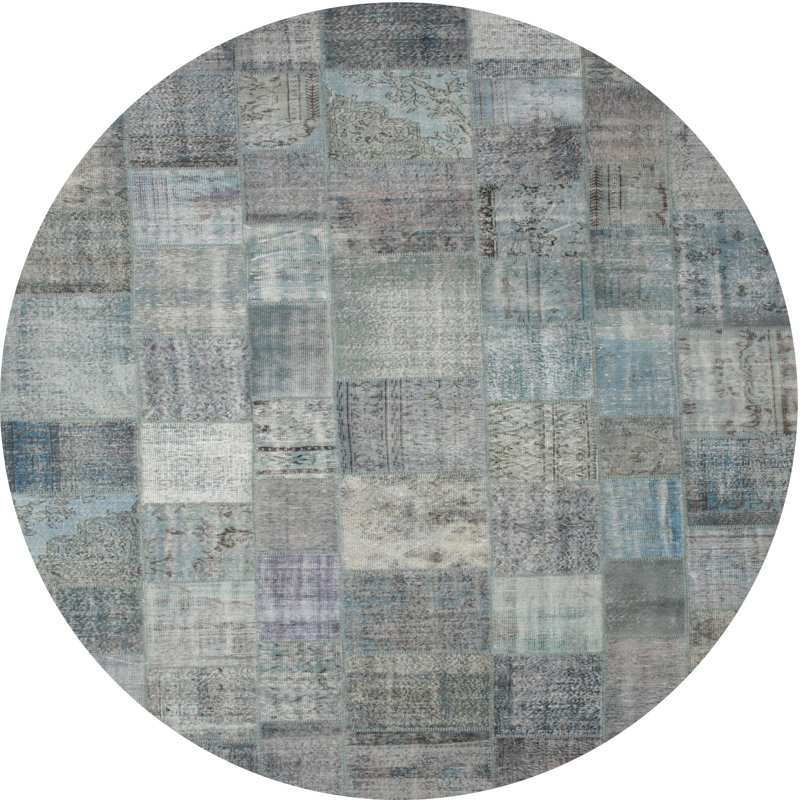 Tapis contemporain gris, Rond 5 pi