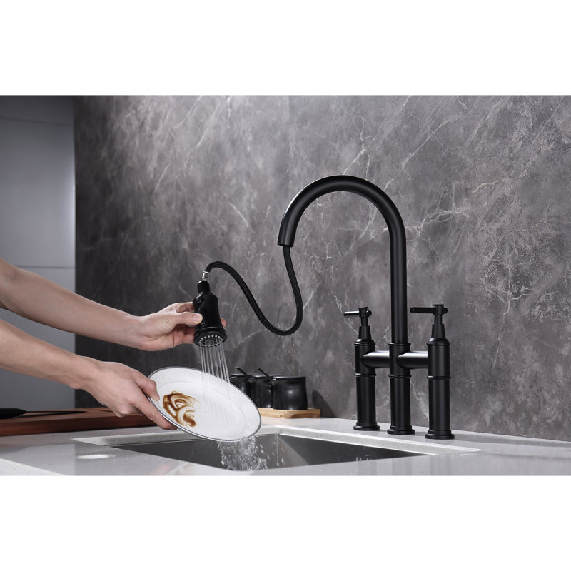 Robinet de cuisine noir mat avec douchette rétractable à deux poignées pour un contrôle précis, buse rotative à 360 degrés, pont en laiton avec réglage précis de la température et du débit,