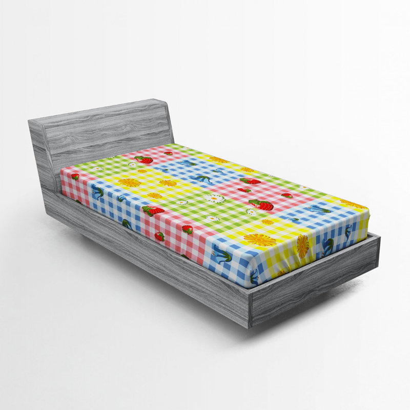 Microfiber Plaid Fitted Sheet, Twin XL Fitted Sheet, Red/Yellow/Blue Plaid