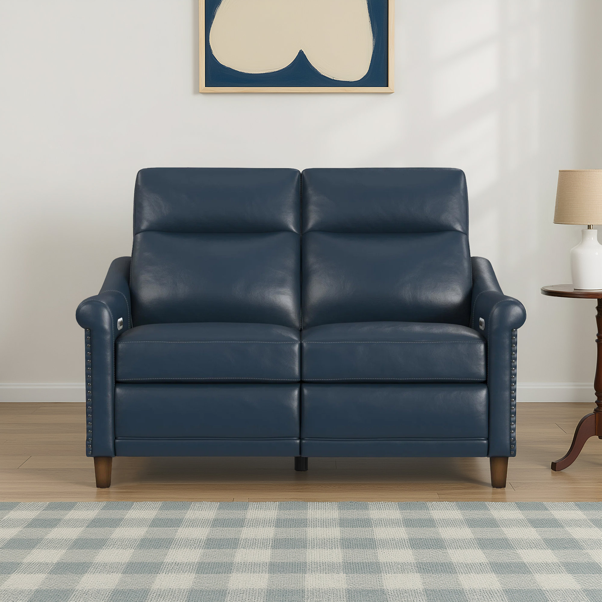 Elizabeth 58'' Upholstered Loveseat, Blue Genuine Leather