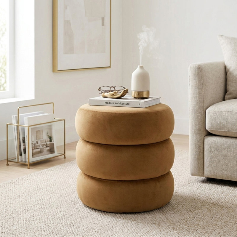Table d'appoint moderne en velours, table de chevet rembourrée, Chameau
