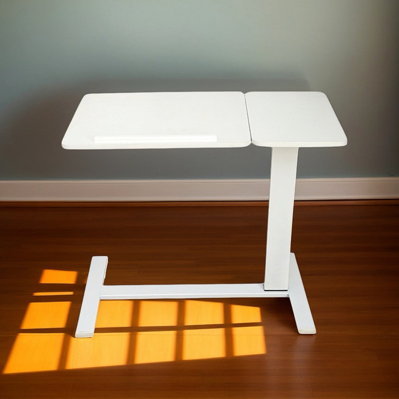 Table de chevet blanche avec roulettes, réglable en hauteur et polyvalente pour différentes tâches