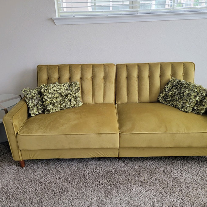 Faux Leather Mercury Row Imani Velvet Convertible Sofa At Wayfair