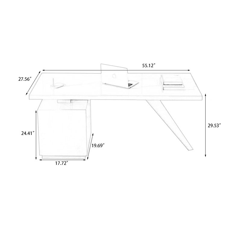 Bureau blanc rectangulaire en bois manufacturé avec 3 tiroirs, H 29,53 po x l 55,12 po x P 27,56 po