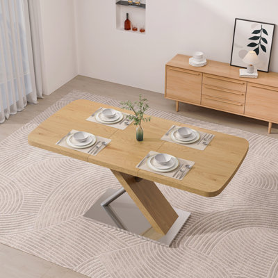 Table de salle à manger moderne en bois extensible de 47,25 po à 63 po avec base en forme de X