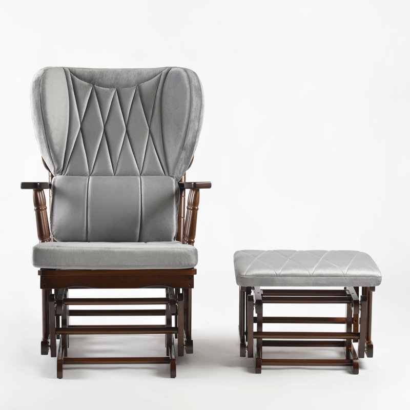 Chaise berçante et repose-pieds Azariyah Konfor, Argent, Walnut
