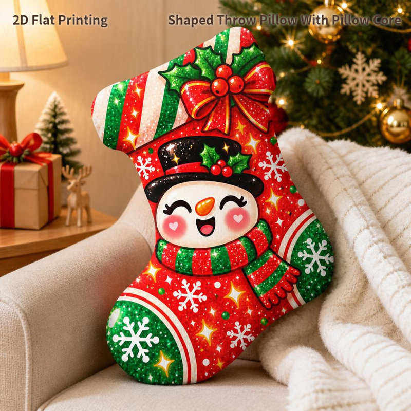 Coussin décoratif en forme de bonhomme de neige, 1 pièce, plat 2D, 35 cm, idéal pour décorer un canapé, un lit ou pour les fêtes.